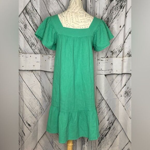 RAILS Everdeen Dress Organic Cotton Green Ruffled Sleeves Sz Medium - Picture 6 of 10